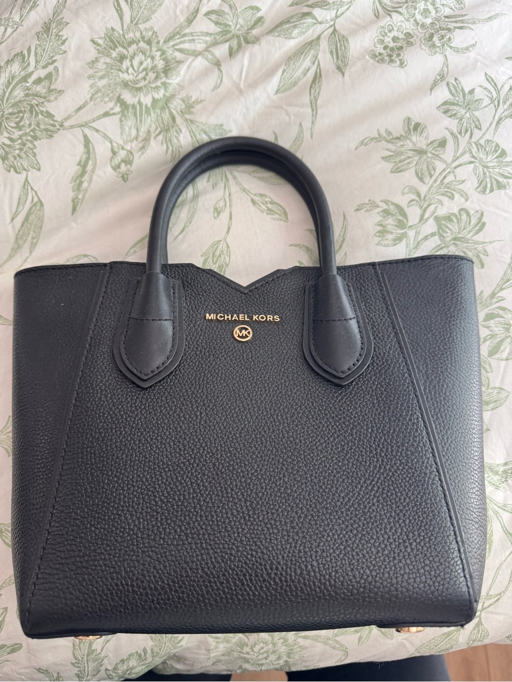 Michael Kors Black Pebbled Leather Mini Satchel with Gold Logo
